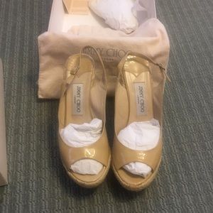 Jimmy Choo patent leather nude sling backs